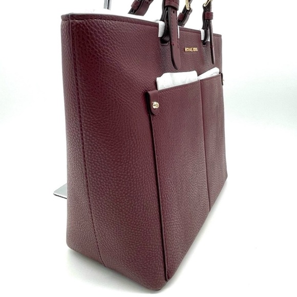 Michael Kors Jet Set Medium Pocket Tote Bag Ruby Red Leather - Picture 4 of 11